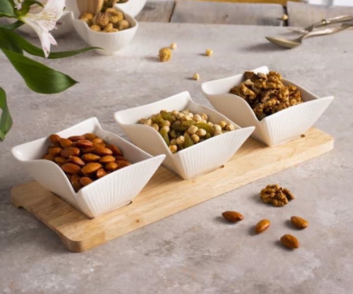 Three-Section Serving Dish with Rectangular Bowls